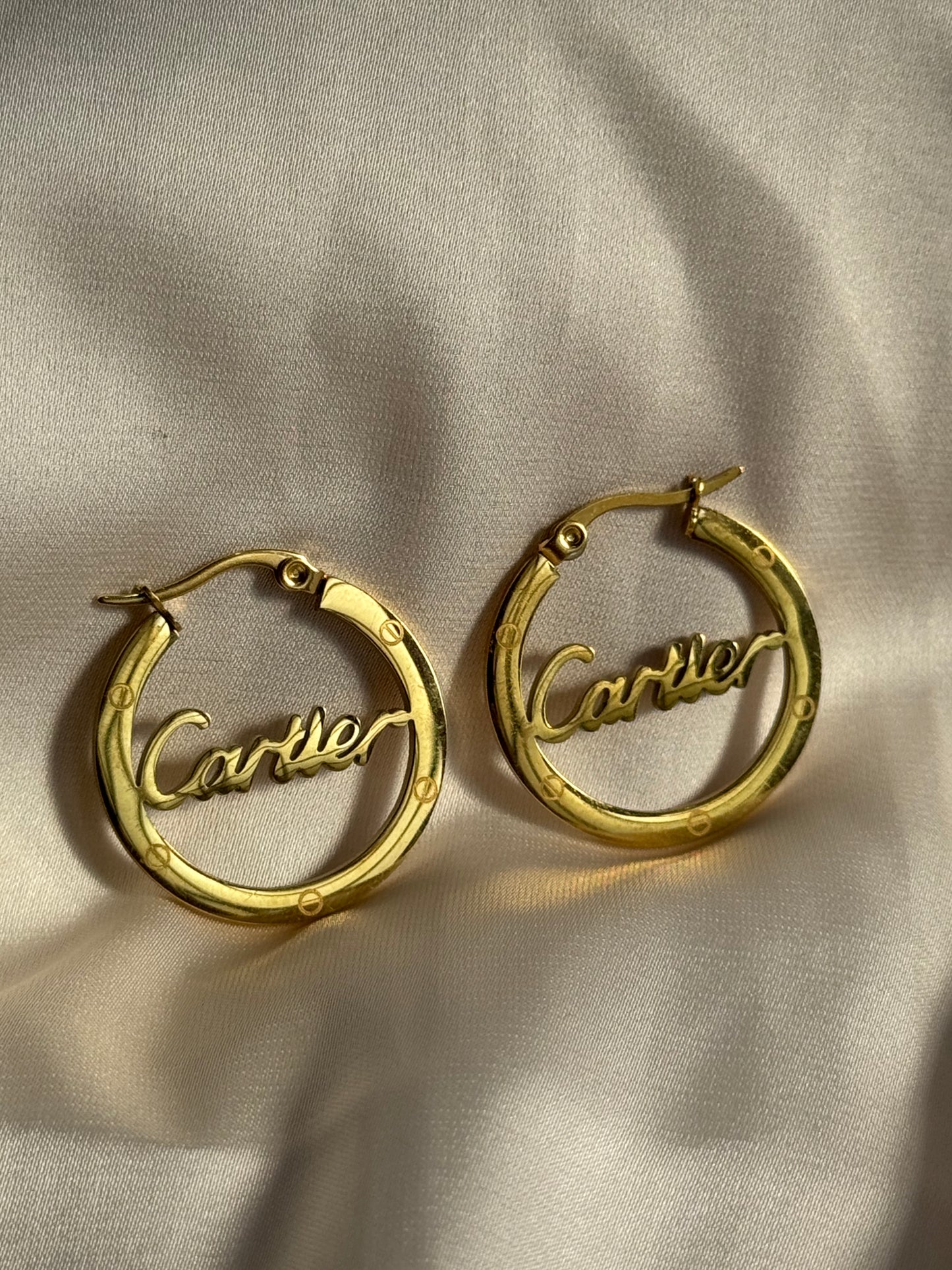 “Cartier" Script Hoops Earrings