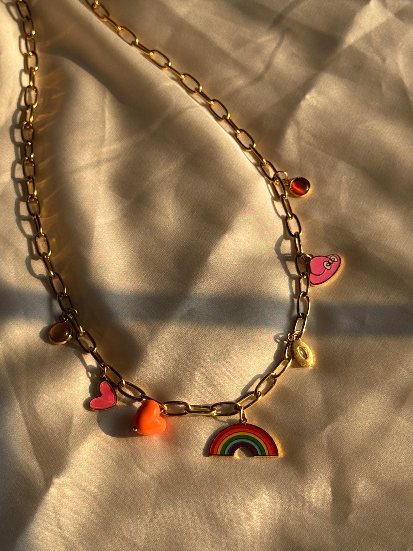 Rainbow & Heart Charm Necklace