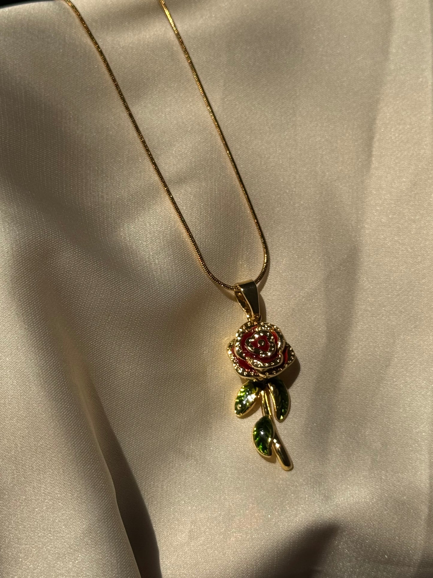 Scarlet Midnight Rose Necklace