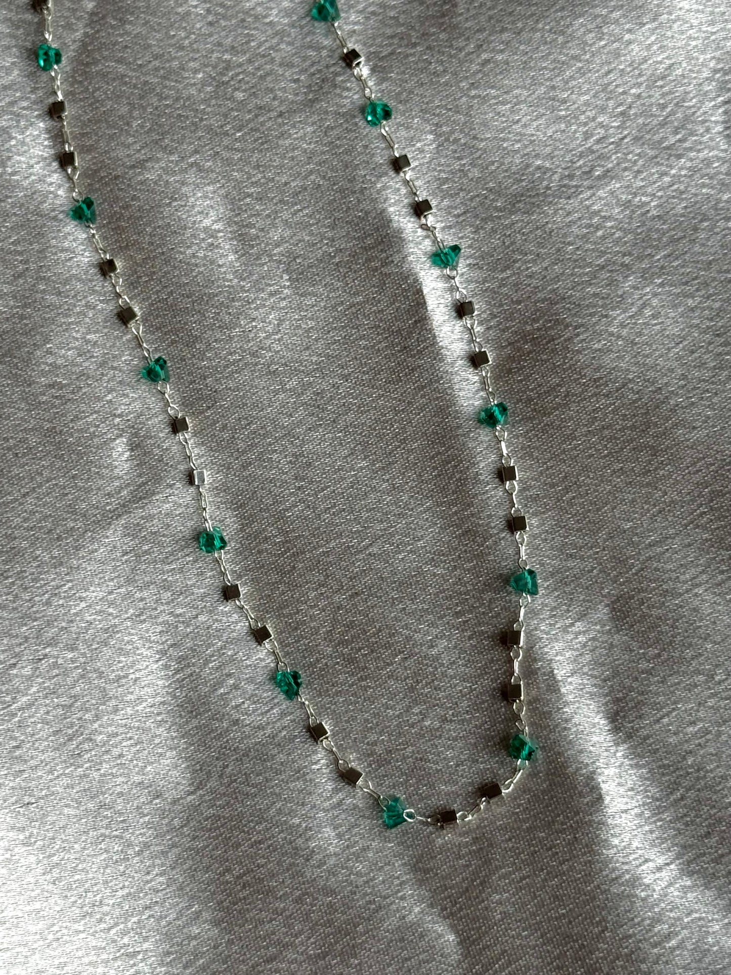Emerald & Silver Dainty Chain