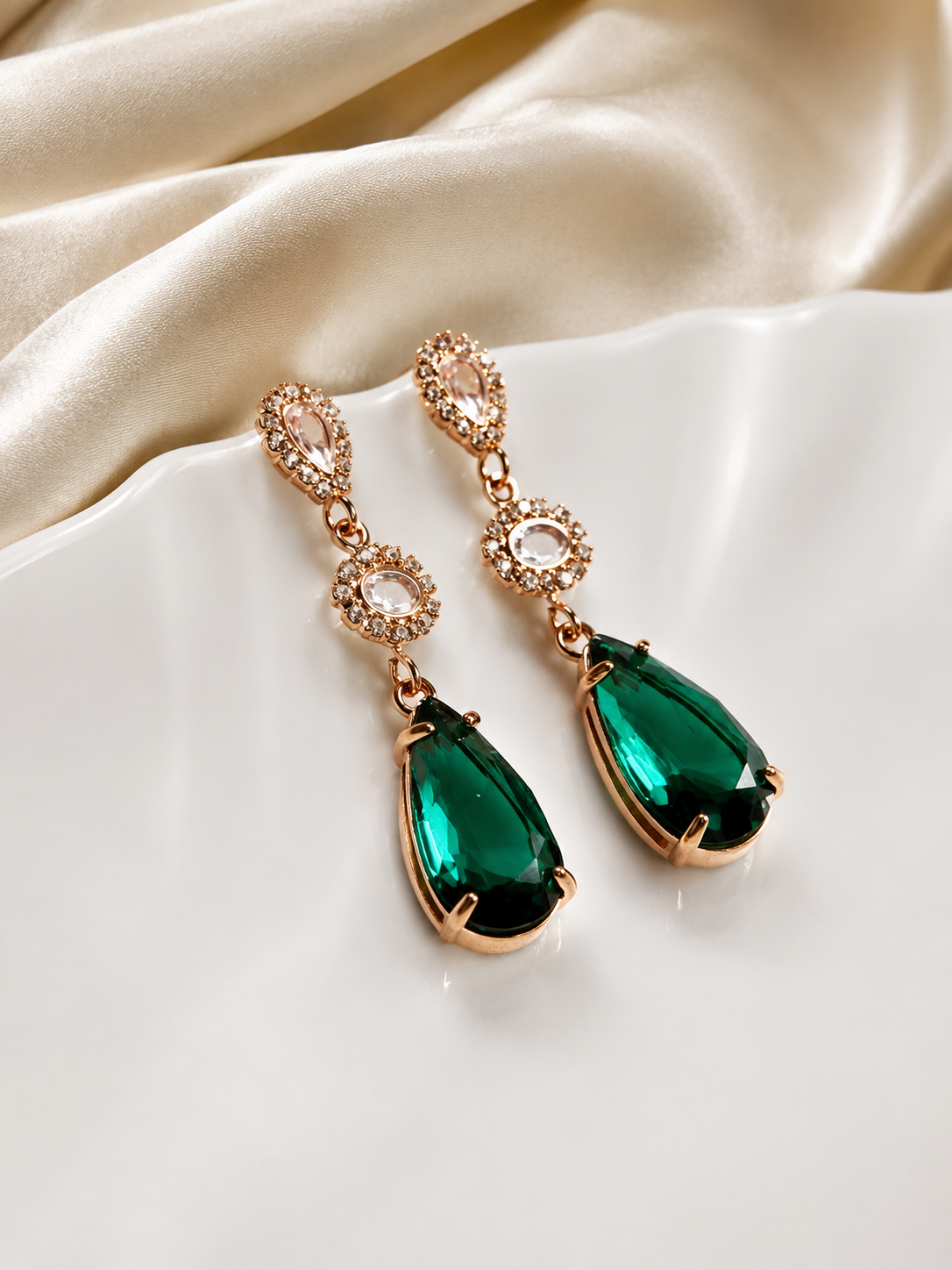 Emerald Cut Tear-Drop Chandelier Earrings