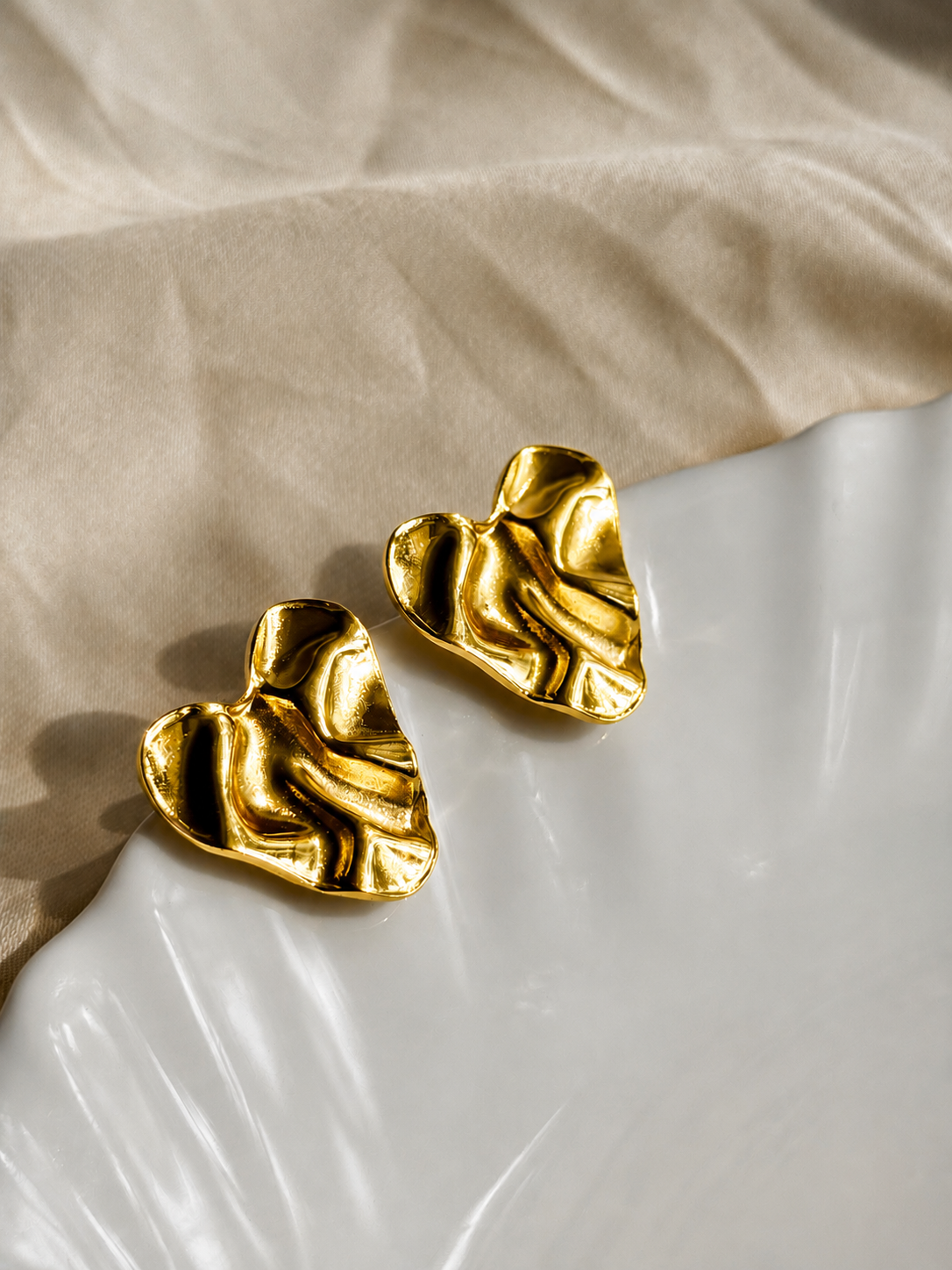 Gold Textured Heart Studs