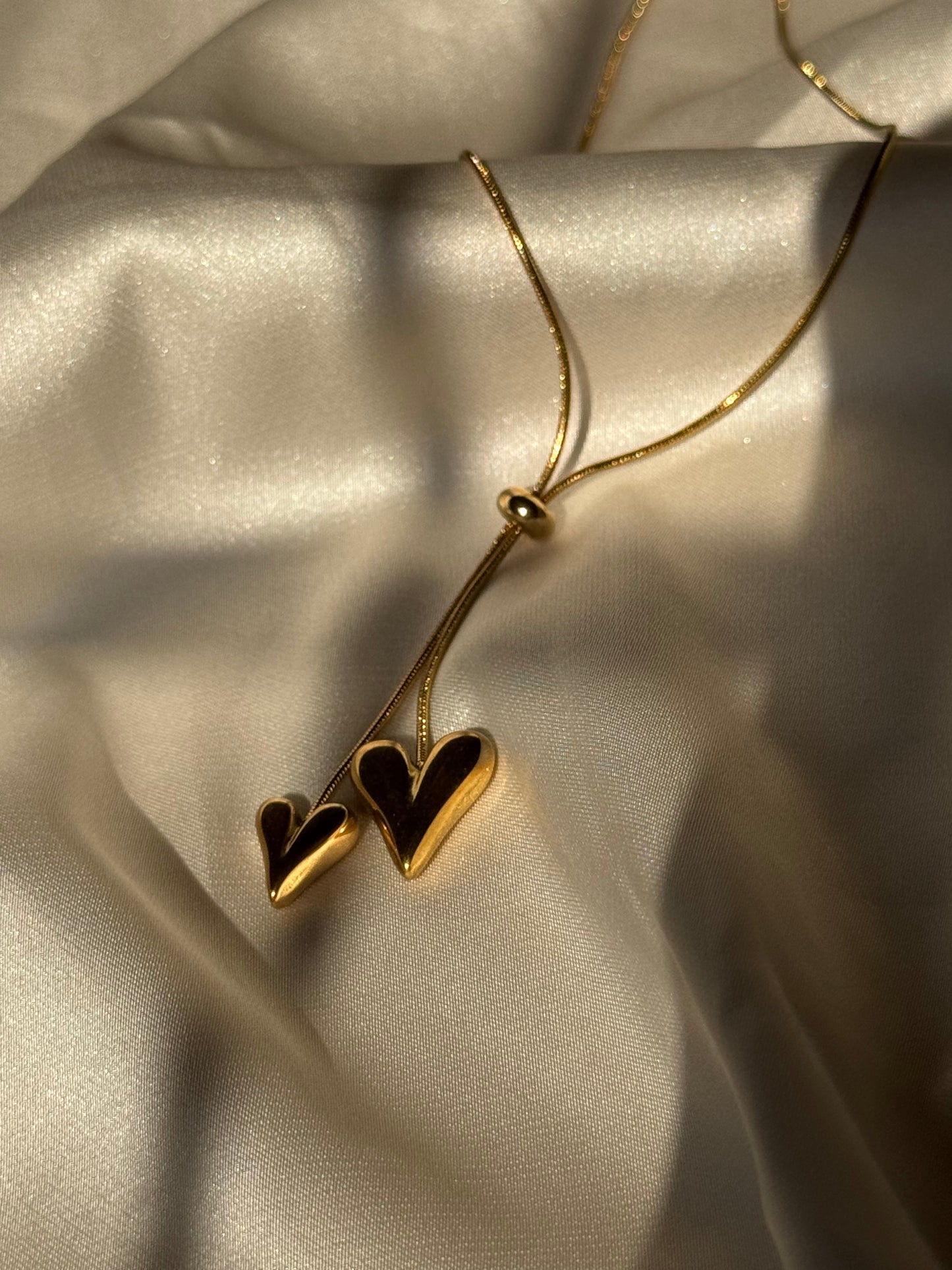double heart lariat necklace
