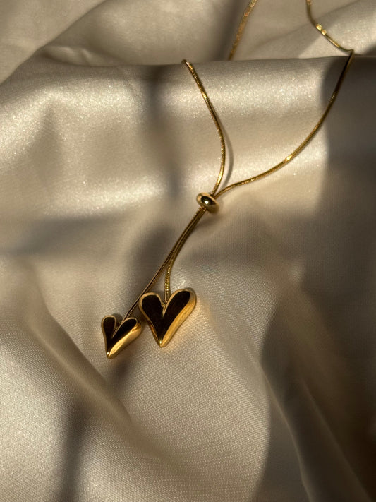 double heart lariat necklace