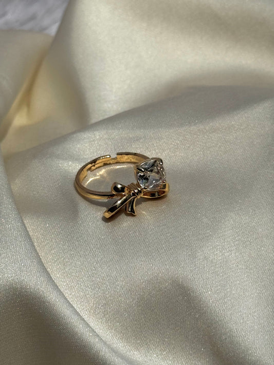 Gold Bow with Large Crystal Ring