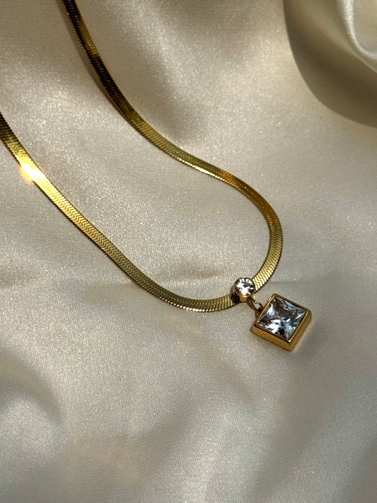 square-cut crystal pendant Necklace