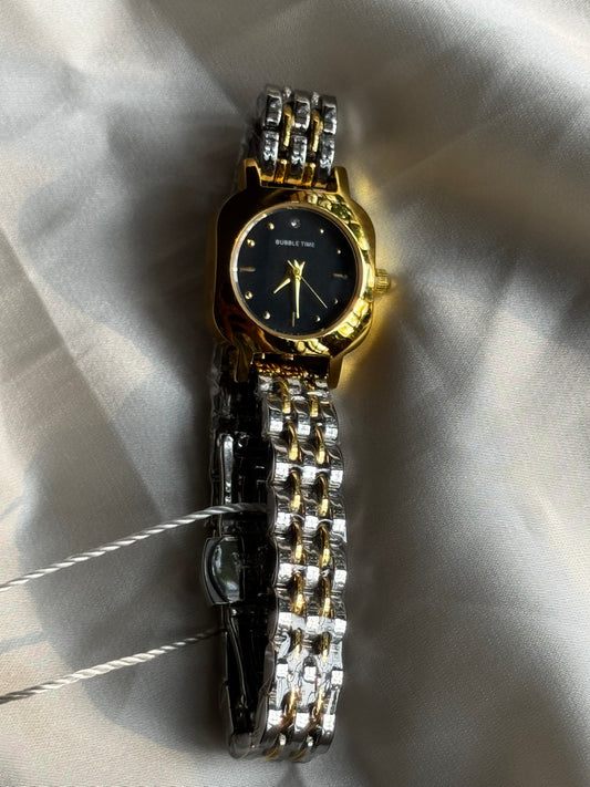 Two-Tone Rectangular Face Watch