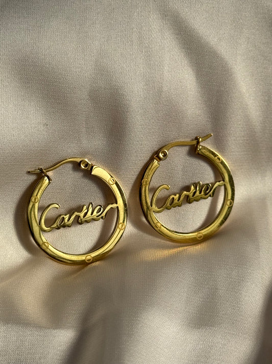“Cartier" Script Hoops Earrings