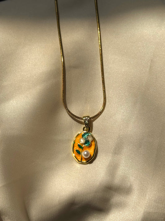 Oval Floral Enamel Pendant chain